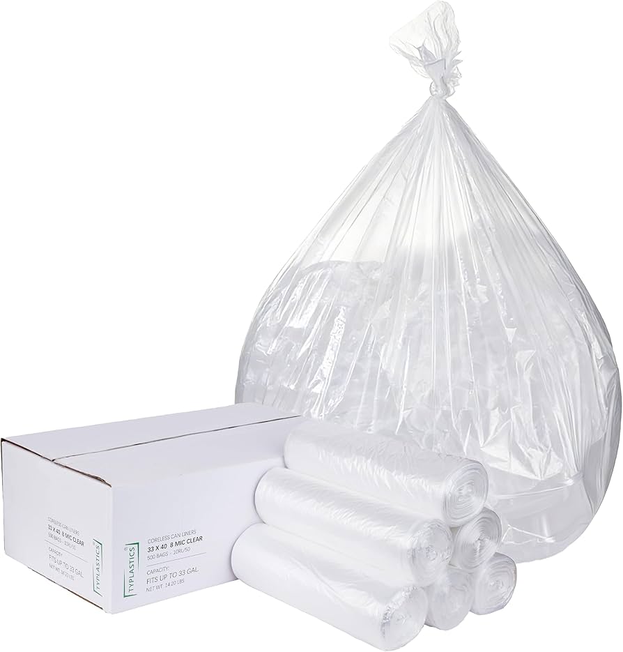 Clear Trash Can Liner 33"×40" 17 Mil (250-Count)