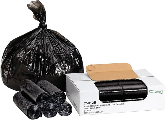 Black Trash Can Liner 24"×24" 7 Gal (1000-Count)