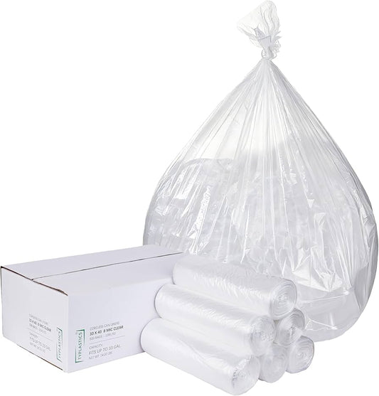 Clear Trash Can Liner 33"×40" 17 Mil (250-Count)